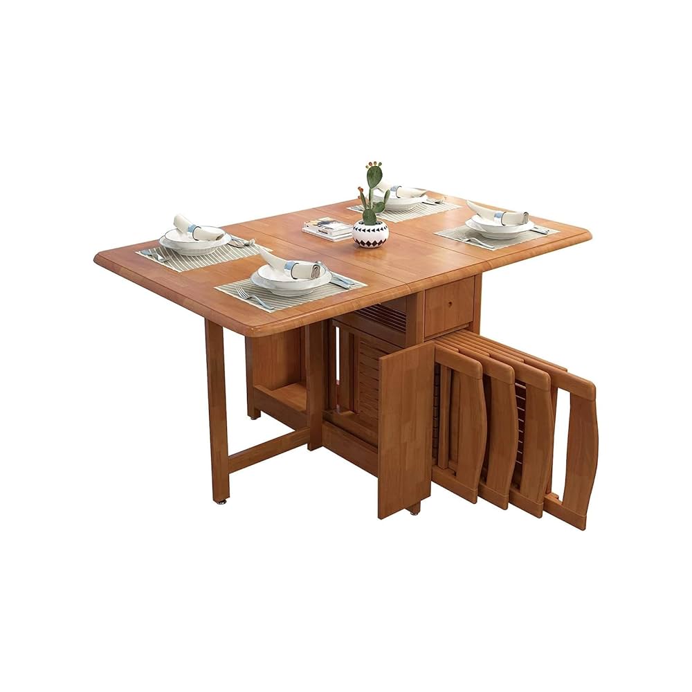 Drop-Leaf Folding Wood Table, Kitchen Dining Table with 4
